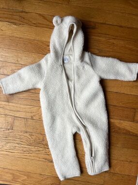 GAP Cream Teddy Fleece Hooded Baby One-Piece